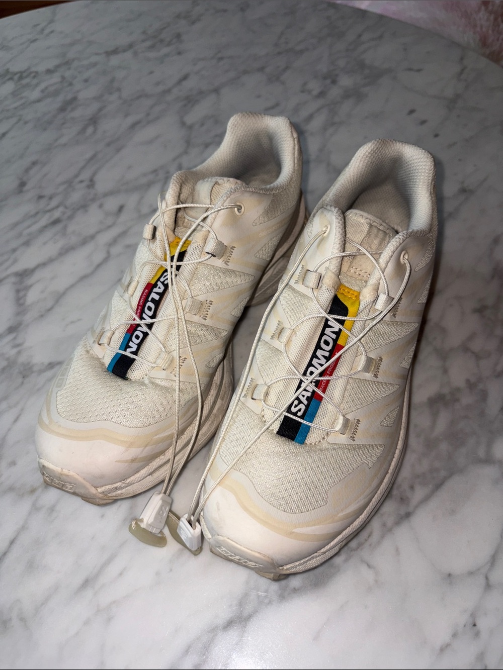 Salomon Cream/White Trail Sneakers with Multicolor Logo